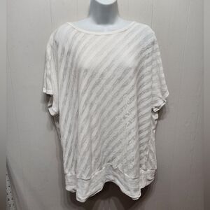 Cato Top 22 / 24 Short‎ Sleeve White Casual VNeck Striped Lightweight B894